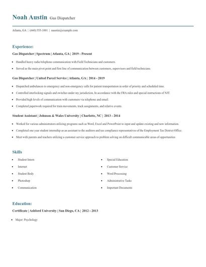 Gas Dispatcher Resume