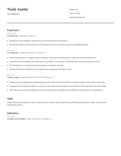 Gas Dispatcher Resume
