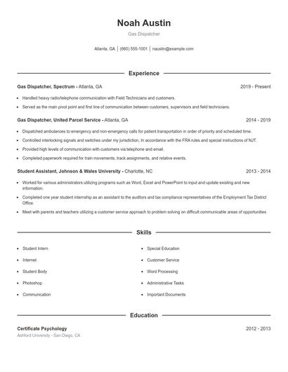 Gas Dispatcher Resume