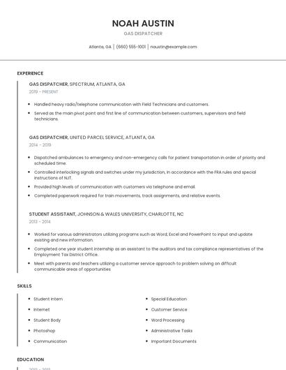 Gas Dispatcher Resume