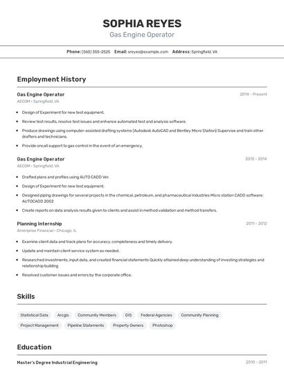 Gas Engine Operator Resume