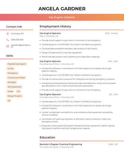 Gas Engine Operator Resume