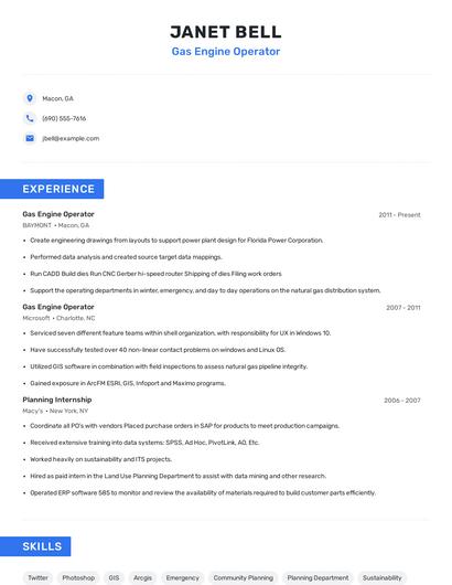 Gas Engine Operator Resume