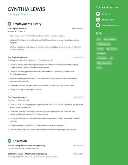 Gas Engine Operator Resume