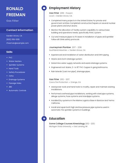 Gas Fitter Resume