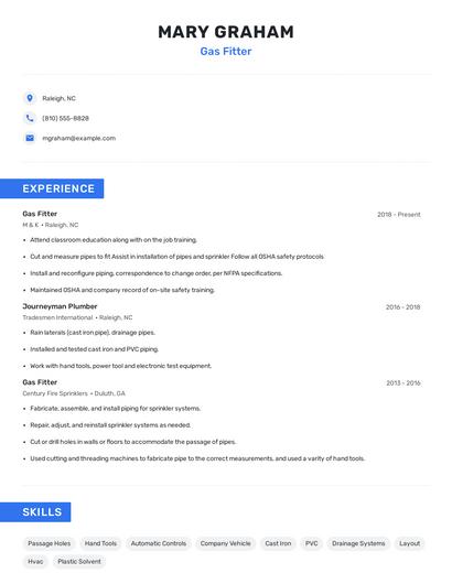 Gas Fitter Resume