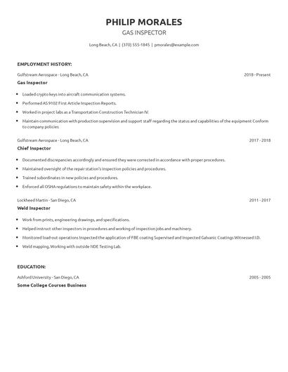 Gas Inspector Resume