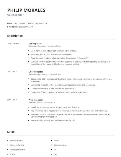 Gas Inspector Resume
