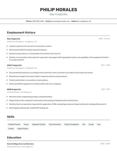 Gas Inspector Resume