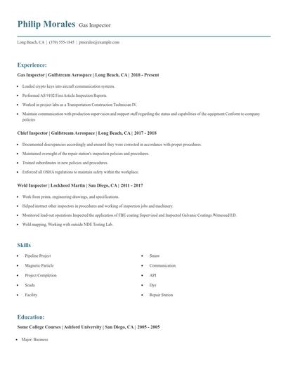 Gas Inspector Resume