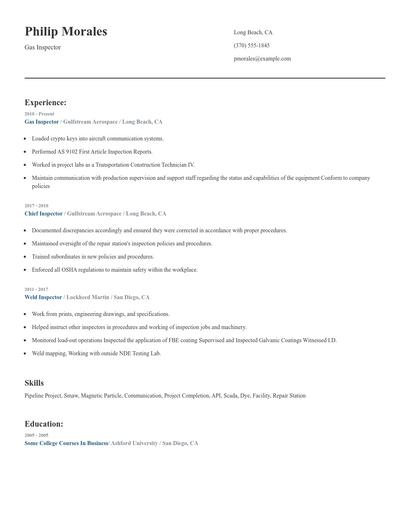 Gas Inspector Resume