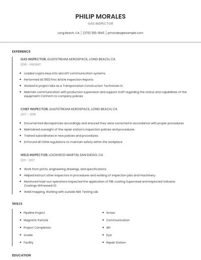 Gas Inspector Resume