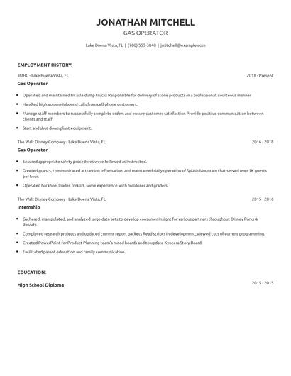 Gas Operator Resume
