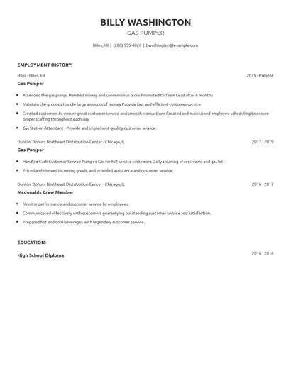 Gas Pumper Resume