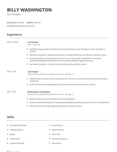 Gas Pumper Resume