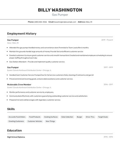Gas Pumper Resume