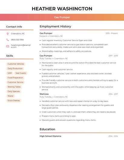 Gas Pumper Resume
