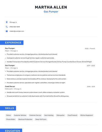 Gas Pumper Resume