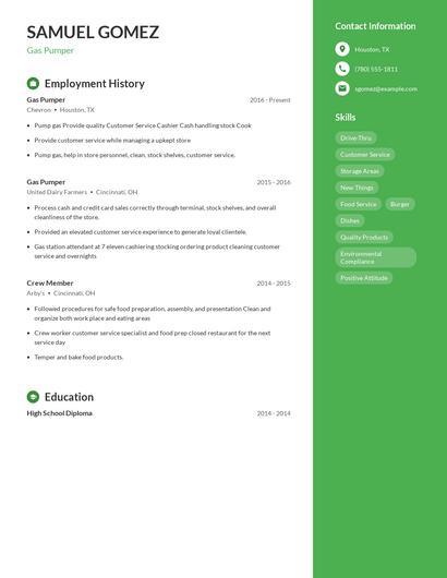 Gas Pumper Resume