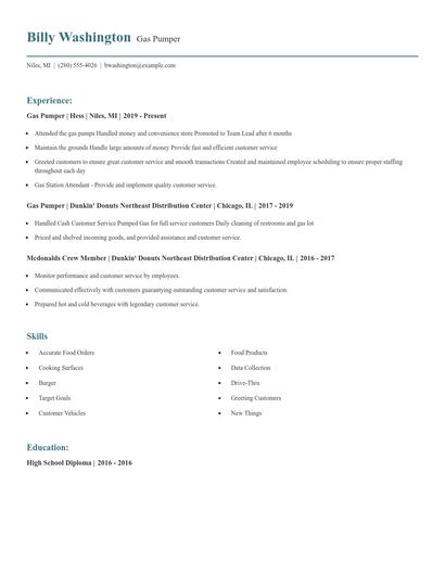 Gas Pumper Resume