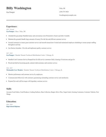 Gas Pumper Resume