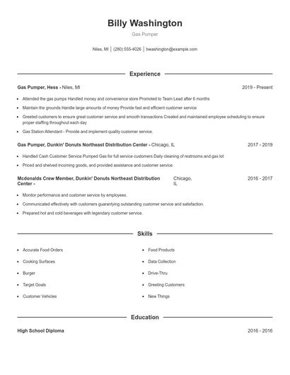 Gas Pumper Resume