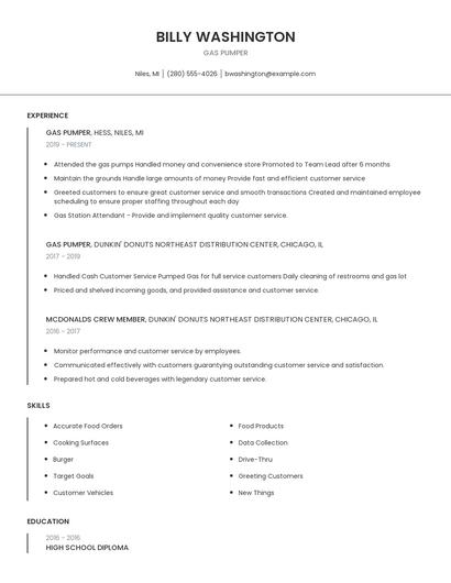 Gas Pumper Resume