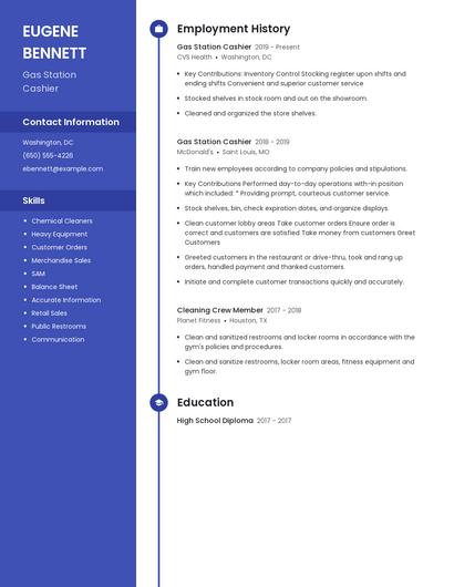 Gas Station Cashier Resume