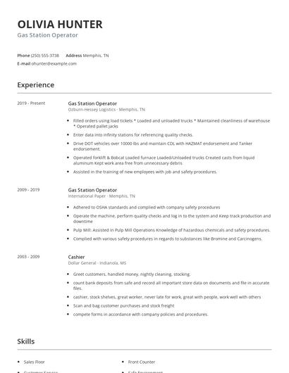 Gas Station Operator Resume