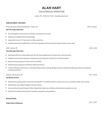 Gas Storage Operator Resume