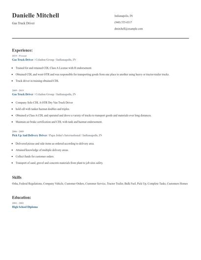 Gas Truck Driver Resume