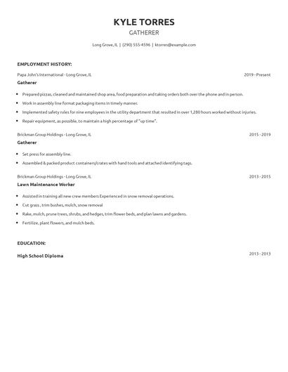 Gatherer Resume