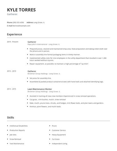 Gatherer Resume