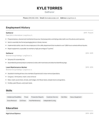 Gatherer Resume