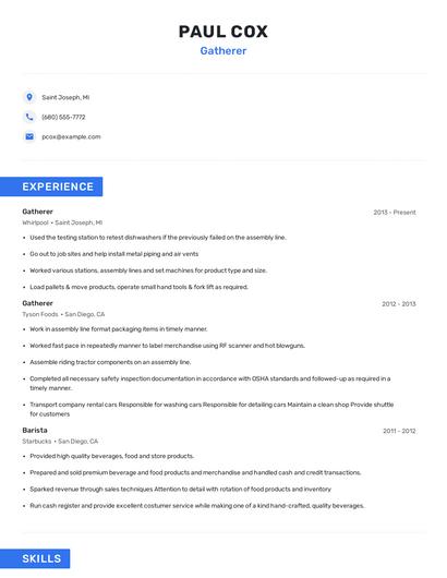 Gatherer Resume