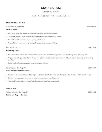 General Agent Resume