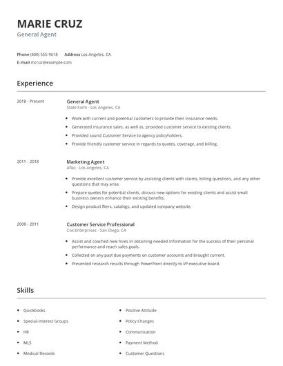 General Agent Resume