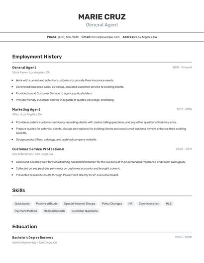 General Agent Resume