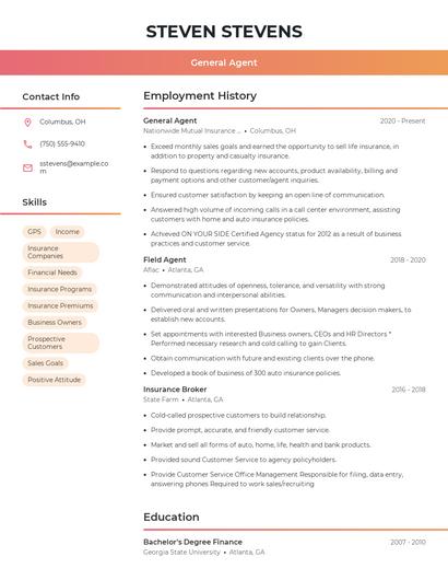 General Agent Resume