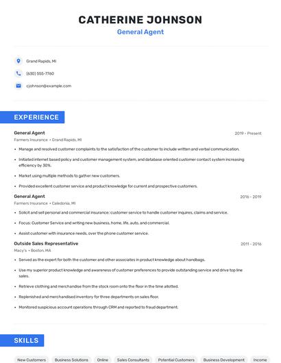 General Agent Resume