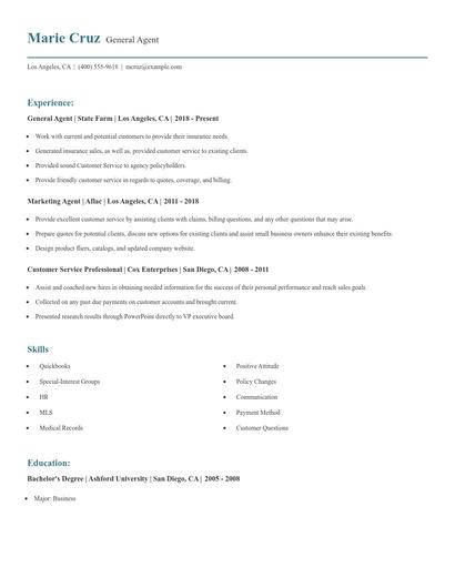 General Agent Resume