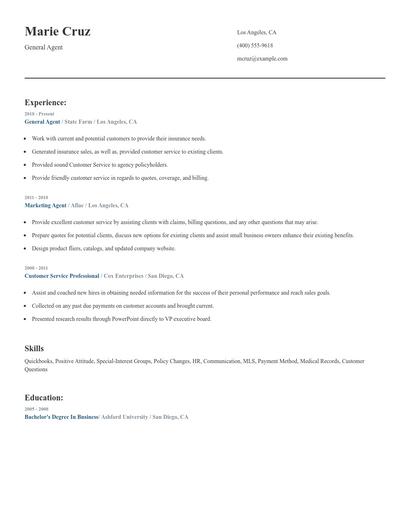 General Agent Resume