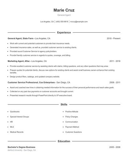 General Agent Resume
