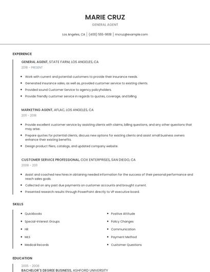 General Agent Resume