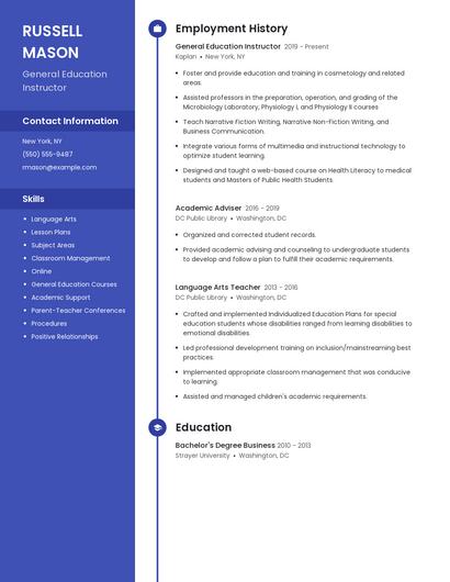 General Education Instructor Resume