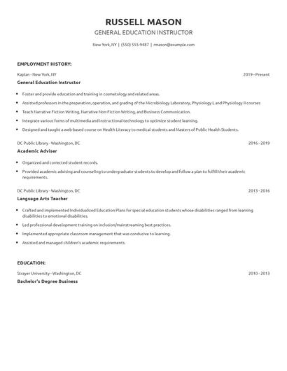 General Education Instructor Resume