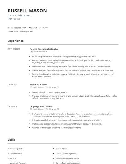 General Education Instructor Resume