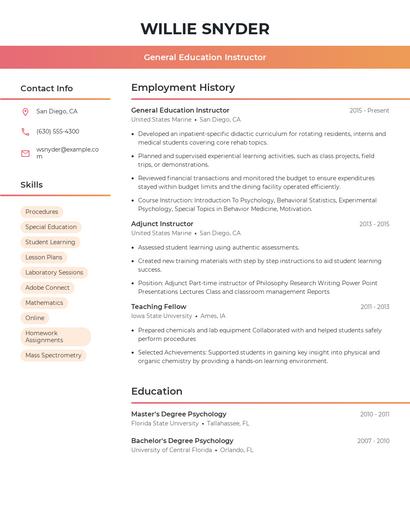 General Education Instructor Resume