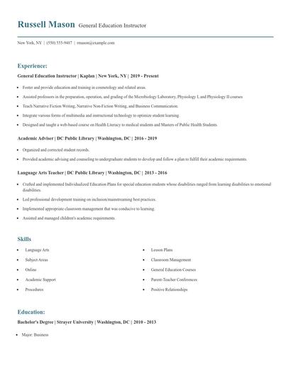 General Education Instructor Resume