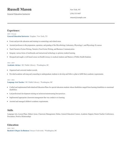 General Education Instructor Resume